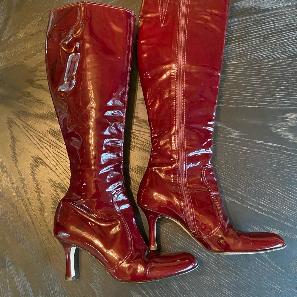 ISAAC Made in Italy Burgundy Patent Leather Tall Boots Size 7M - Picture 11 of 12